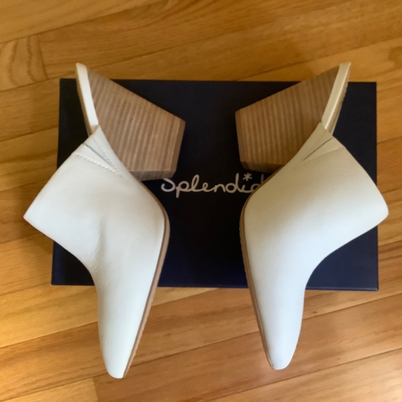 Splendid Nala Pointed Toe Wood Block Heel Leather Mule Snow White SZ 9.5 - Picture 8 of 15